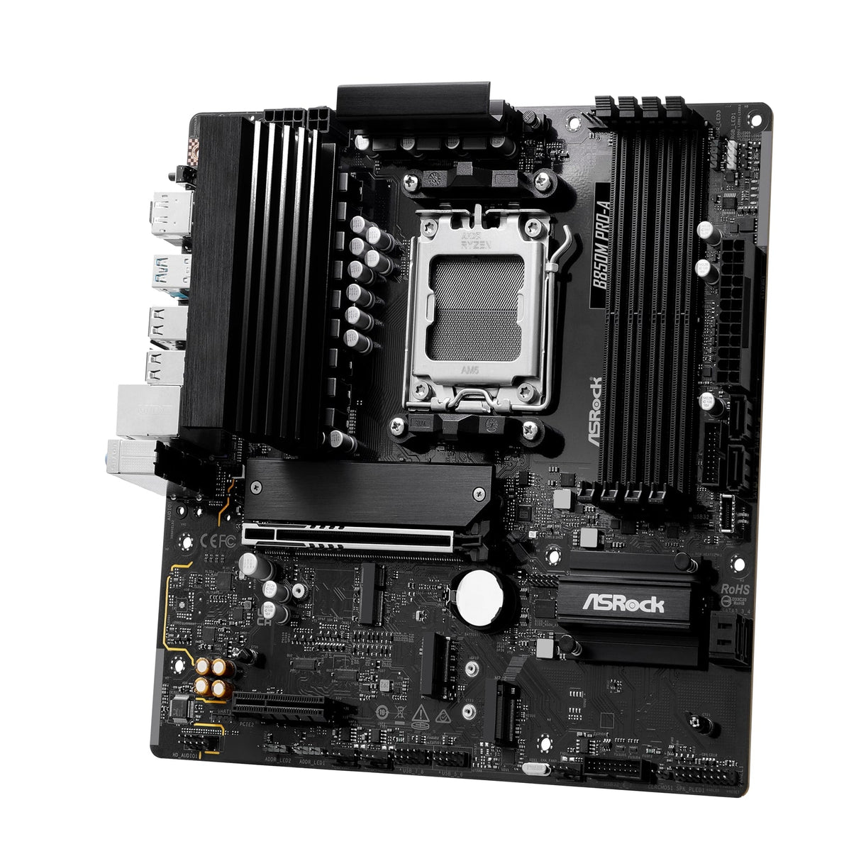 ASRock B850M Pro-A AMD AM5 Socket Motherboard, Micro-ATX, 4x DDR5 Slots, 3x M.2 Sockets, 2.5GbE LAN, 1x DisplayPort / 1x HDMI Port