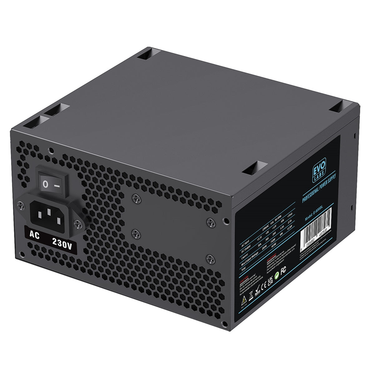 EVO LABS BR600-12BL 600W PSU,120mm Black Silent Fan with Improved Ventilation, Non Modular, High-Efficiency, PFC Certified, CE Compliant, Retail Packaged