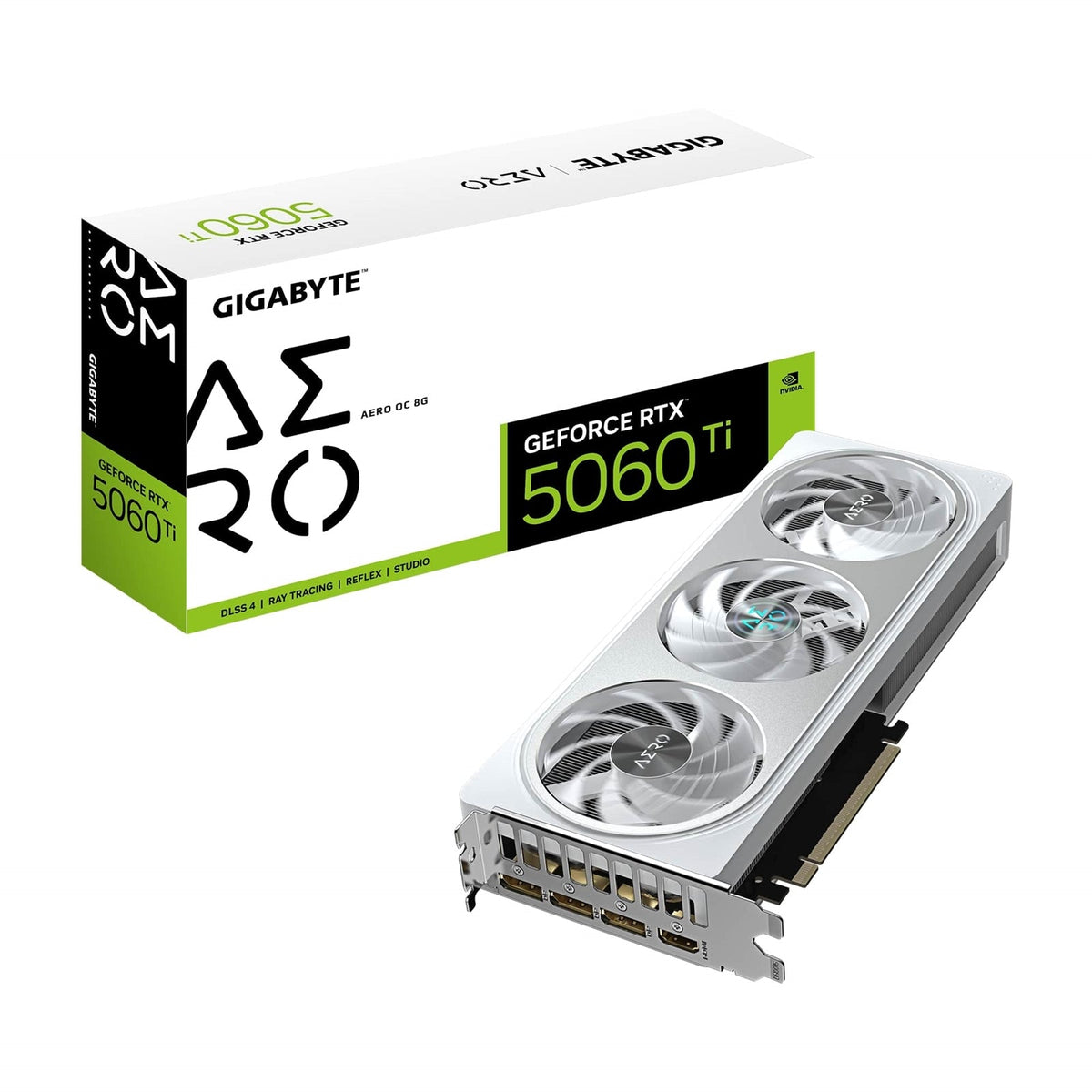 Gigabyte NVIDIA GeForce RTX 5060 Ti AERO OC 8GB GDDR7 Graphics Card, 4608 CUDA Cores, 2647 MHz Core Clock, Triple Fan, 3x DisplayPorts / 1x HDMI Port
