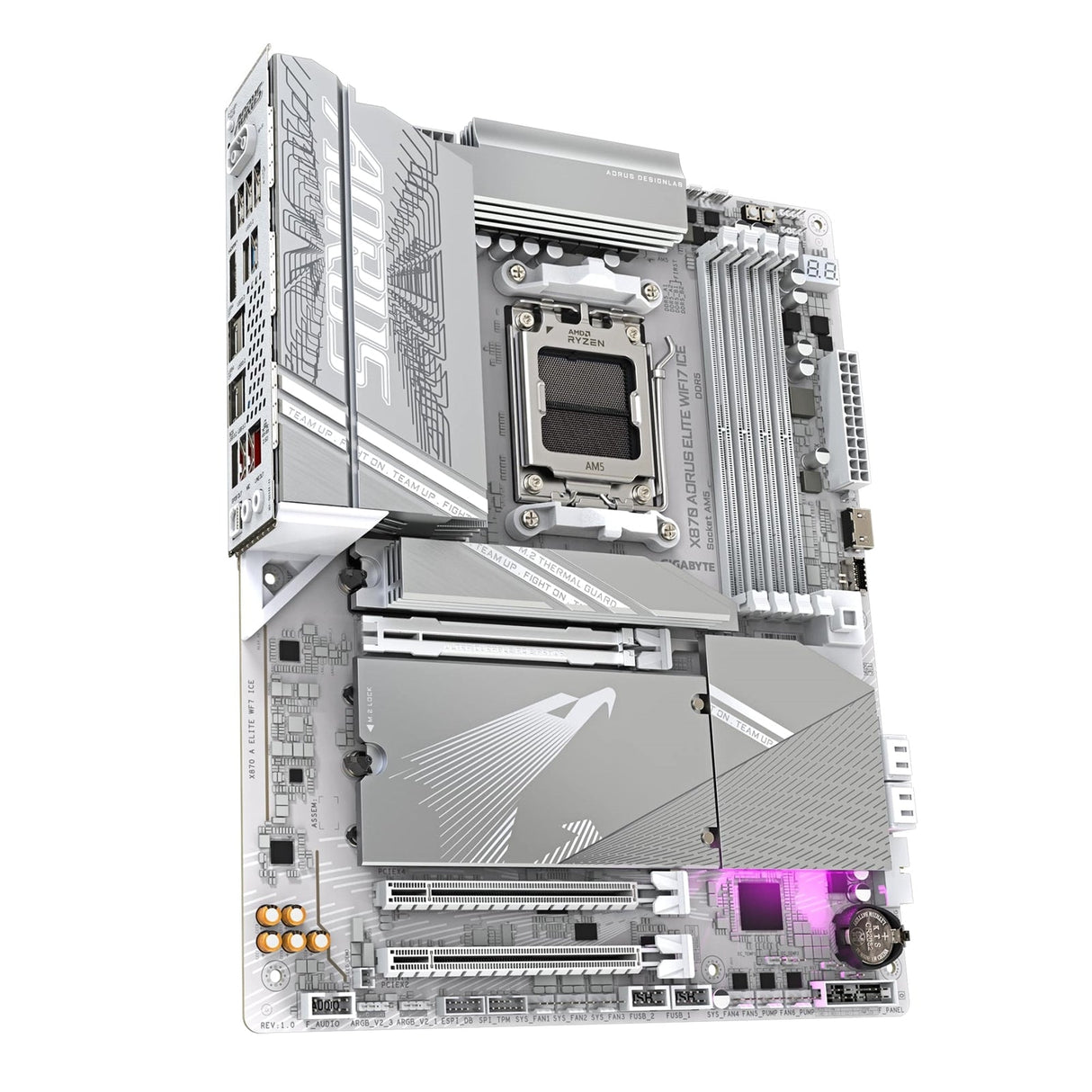 Gigabyte X870 AORUS ELITE WIFI7 ICE AMD AM5 Socket Motherboard, ATX, 4x DDR5 Slots, 4x M.2 Sockets, Fitted I/O Shield, 2.5GbE LAN, Wi-Fi 7, 1x HDMI Port / 2x USB-C (USB4)