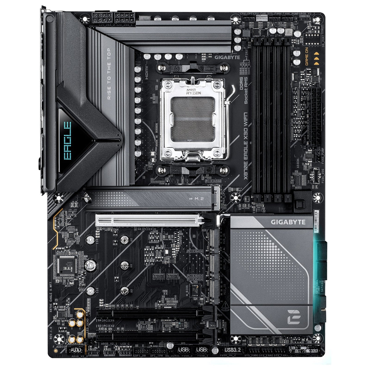 Gigabyte X870E EAGLE X3D WIFI7 AMD AM5 Socket Motherboard, ATX, 4x DDR5 Slots, 4x M.2 Sockets, Fitted I/O Shield, 5GbE LAN, Wi-Fi 7, 1x HDMI Port / 2x USB-C (USB4)