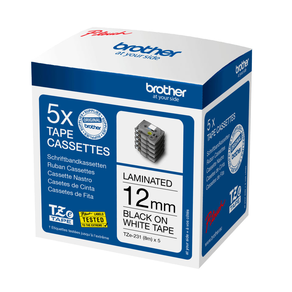 Brother TZE-231M5 label-making tape Black on white