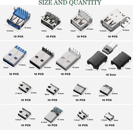 180pcs USB Connector Assortment