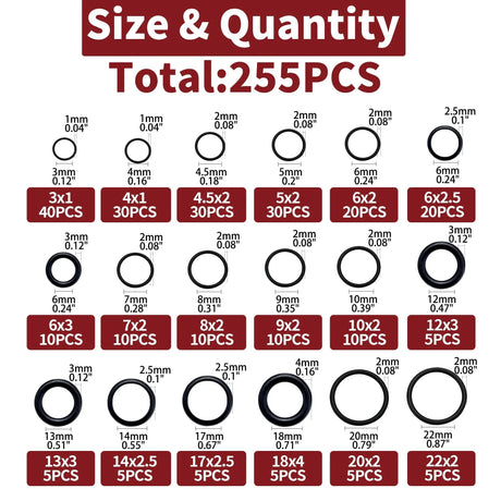 255pcs O-Ring Assortment