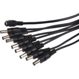 8 Way Power Splitter Cable DC 1x Female 8x Male 5.5 x 2.1mm Plug for CCTV - Black