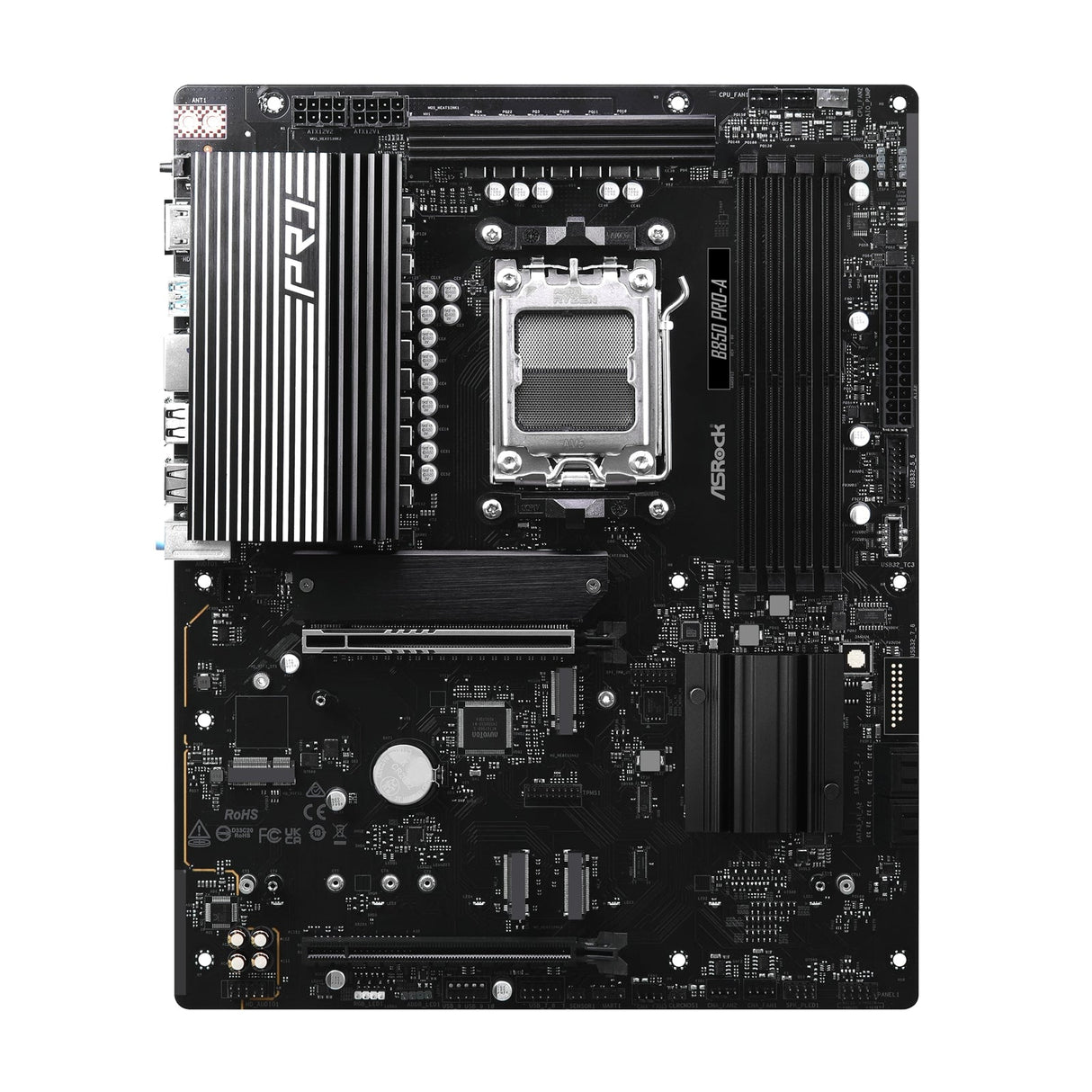 ASRock B850 Pro-A AMD AM5 Socket Motherboard, ATX, 4x DDR5 Slots, 4x M.2 Sockets, 2.5GbE LAN, 1x HDMI Port / 1x USB-C