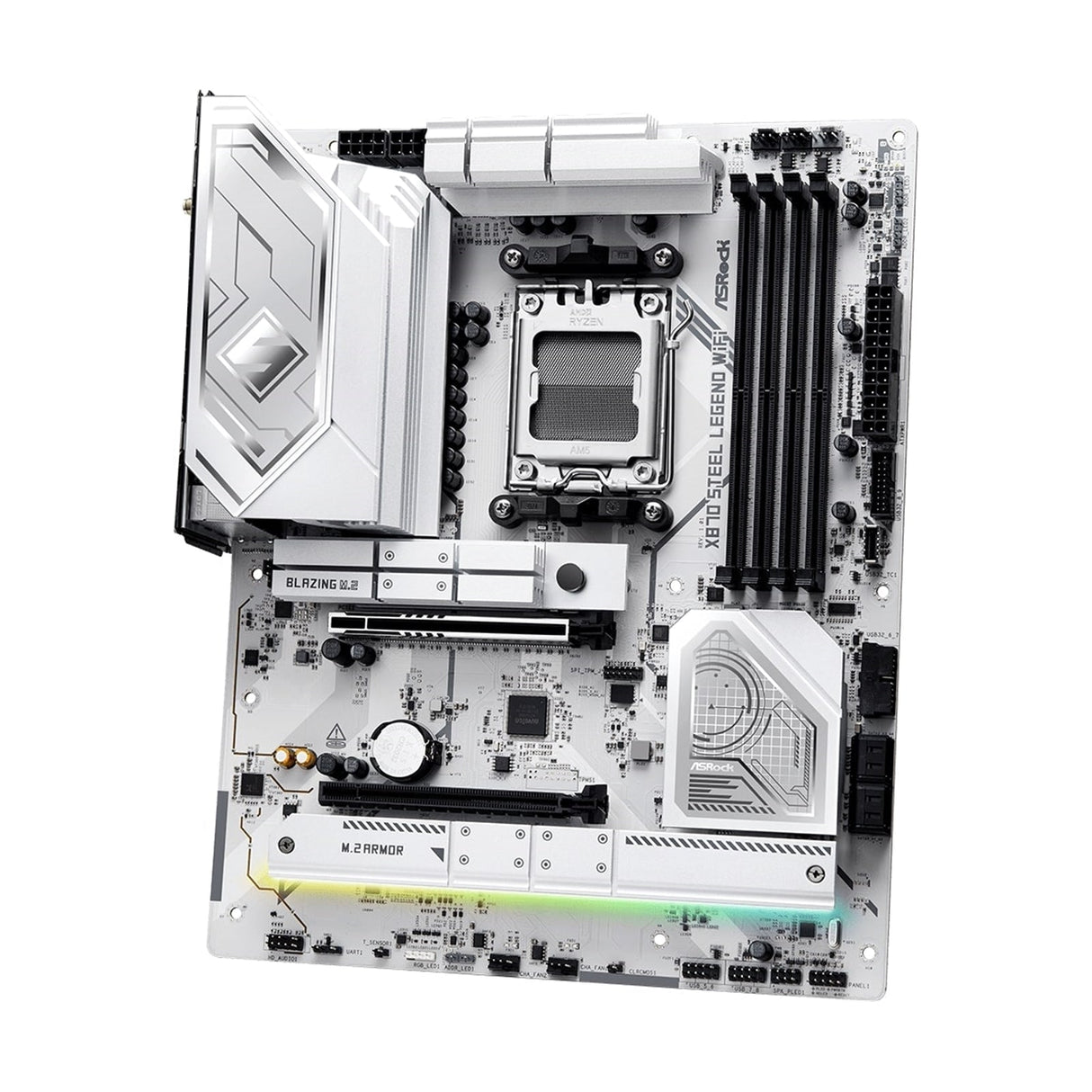 ASRock X870 STEEL LEGEND WIFI AMD AM5 Socket Motherboard, ATX, 4x DDR5 Slots, 3x M.2 Sockets, Fitted I/O Shield, 2.5GbE LAN, Wi-Fi 7, 1x HDMI Port / 2x USB-C (USB4)