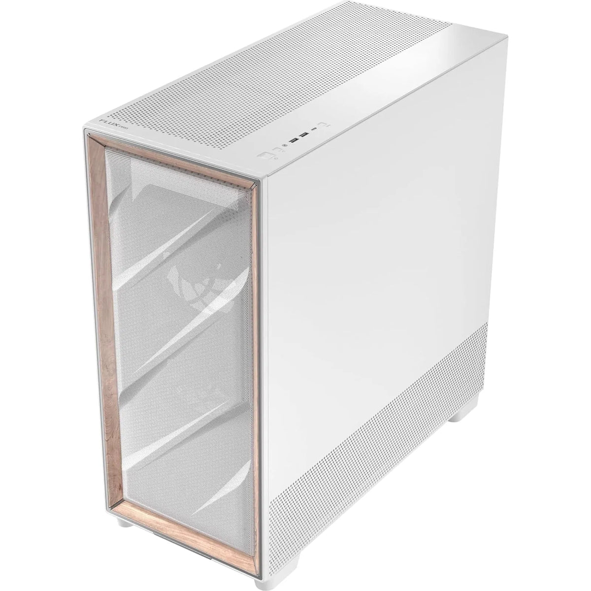 Antec Flux PRO Full Tower PC Case with Tempered Glass, White/Wood, 6 Pre-Installed Fans, USB Type-C, E-ATX/ATX/mATX/mITX Compatibility