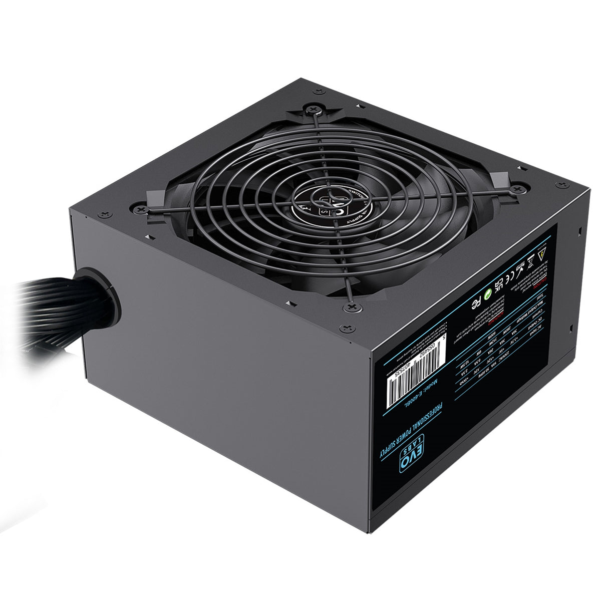EVO LABS BR600-12BL 600W PSU,120mm Black Silent Fan with Improved Ventilation, Non Modular, High-Efficiency, PFC Certified, CE Compliant, Retail Packaged