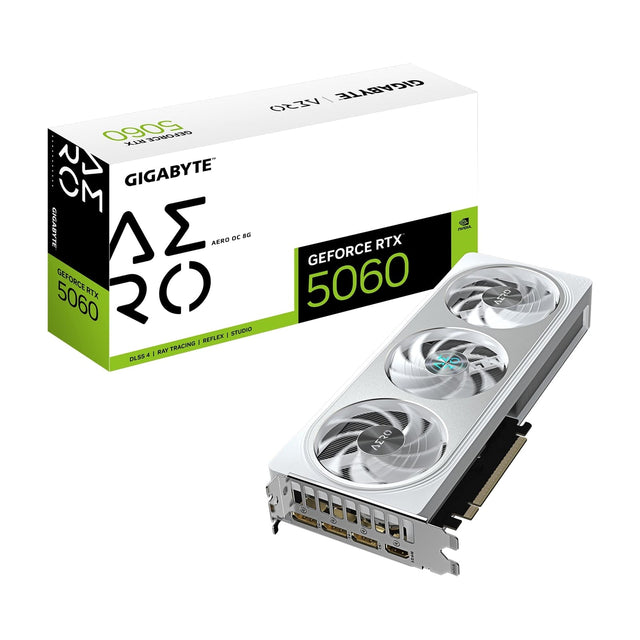 Gigabyte NVIDIA GeForce RTX 5060 Aero OC 8GB GDDR7 Graphics Card, 3840 CUDA Cores, 2595 MHz Core Clock, Triple Fan, 3x DisplayPorts / 1x HDMI Port