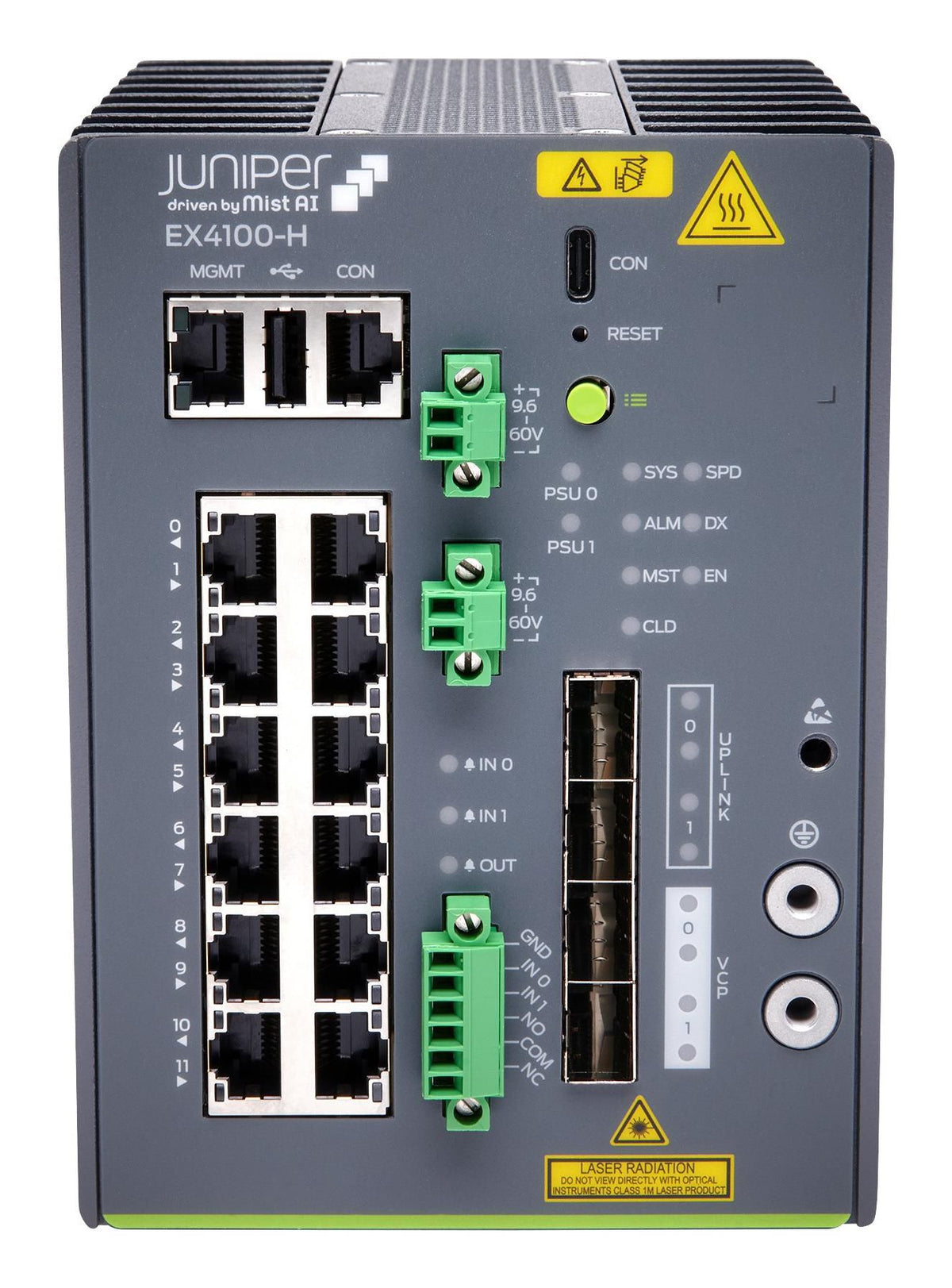 Juniper 12 port EX hardened switch with AC PSU4x 1/2.5G & 8x1G4x10G SFP+ VC/UplinksMACSec-AES256 on multigig & 2x10G uplinks
