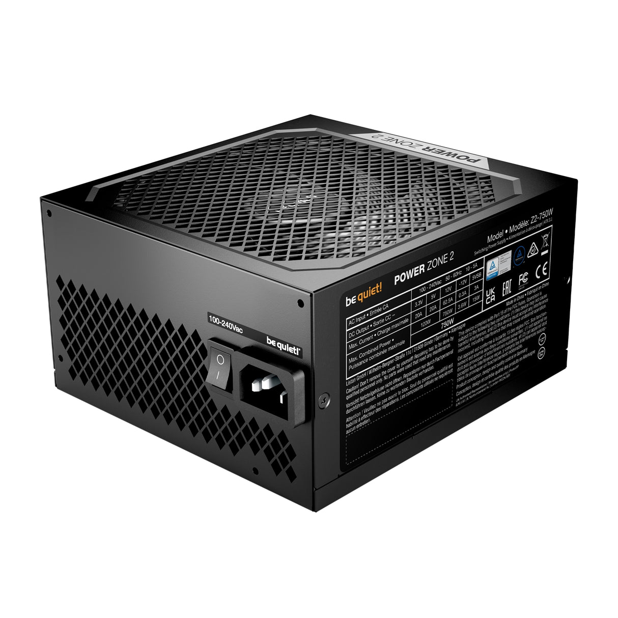 be quiet! Power Zone 2 750W PSU - 80 PLUS Platinum, Semi-Passive Cooling, Pure Wings 3 Fan, PCIe 5.1/ATX 3.1 Compatibility, 10-Year Warranty