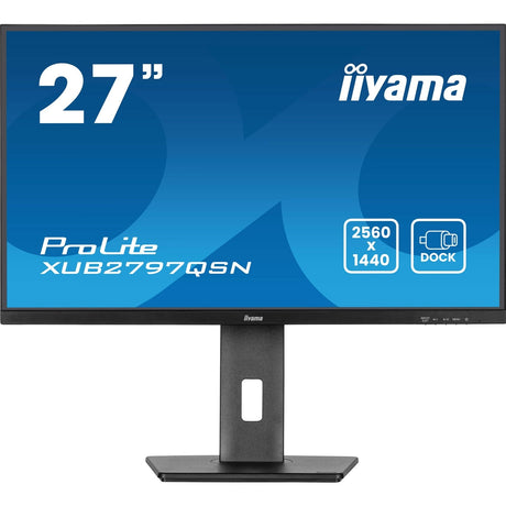iiyama ProLite XUB2797QSN-B2 27" QHD IPS technology panel with USB-C dock and RJ45 (LAN), 1ms, USB Hubx4, HDMI, DisplayPort, Freesync, 100Hz, Speakers, Black, ACR, Internal PSU, VESA